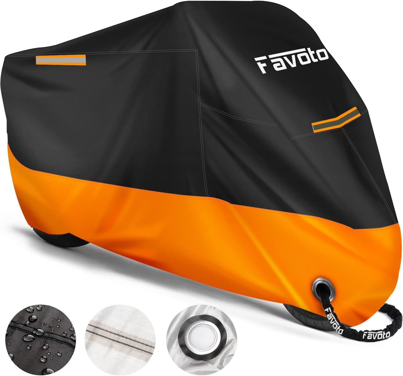 Wasserdichte Motorradabdeckung XL in Schwarz-Orange mit Gürtelschnallen