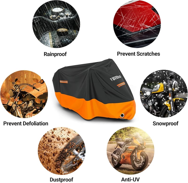 Wasserdichte Motorradabdeckung XL in Schwarz-Orange mit Gürtelschnallen