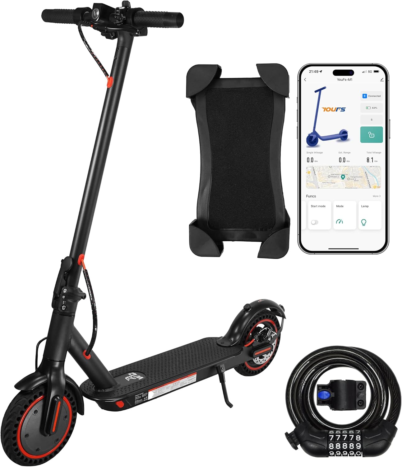 Elektro-Scooter mit 10,4 Ah Akku, 15-21 Meilen Reichweite, 120 kg Traglast