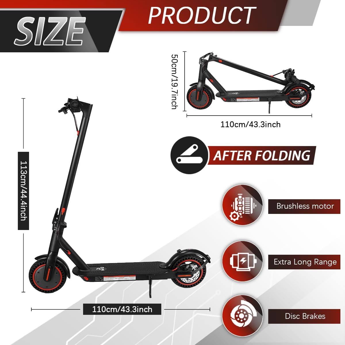 Elektro-Scooter mit 10,4 Ah Akku, 15-21 Meilen Reichweite, 120 kg Traglast