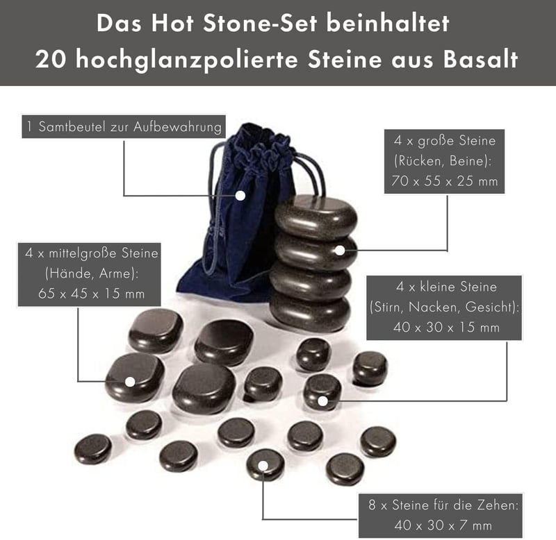 Hot Stone Massage Set mit 20 Basaltsteinen – Ideal für Einsteiger und entspannende Anwendungen