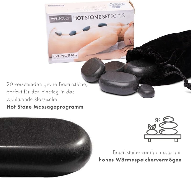 Hot Stone Massage Set mit 20 Basaltsteinen – Ideal für Einsteiger und entspannende Anwendungen