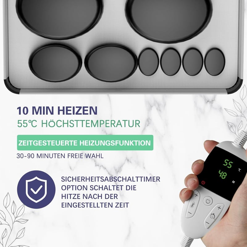 Tragbares Set für heiße Steine zur Massage, 10 Basaltsteine