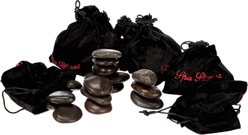 Wellness Steine für Hot Stone Massage, 9 Steine im Samtbeutel