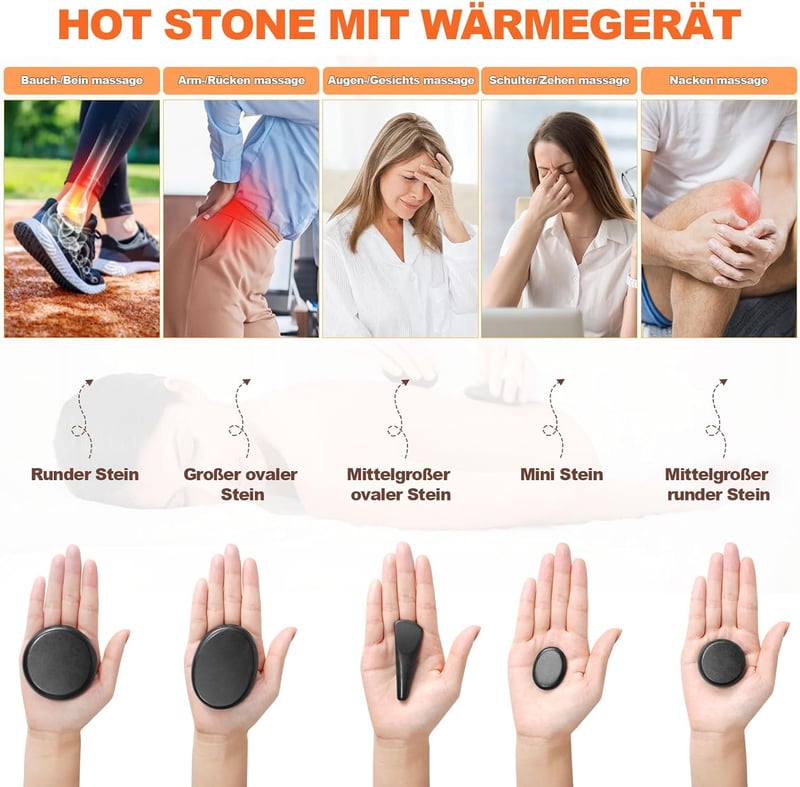 Heiße Steine Massage Set mit Heizgerät – 21 Basaltsteine für Entspannung