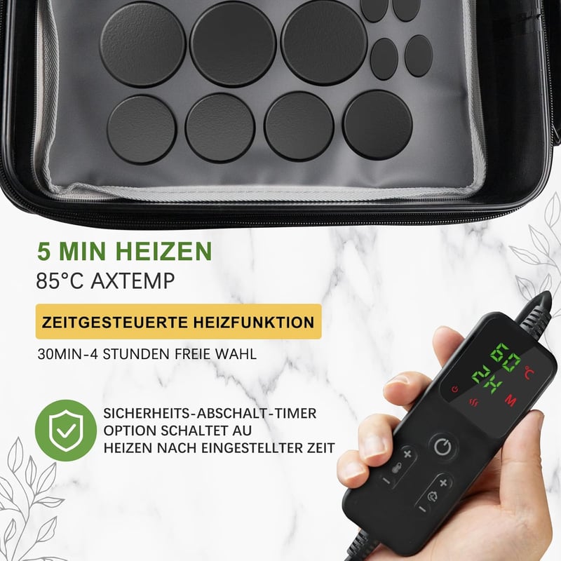 Tragbares Hot-Stone-Massage-Set mit 14 Basaltsteinen für Entspannung