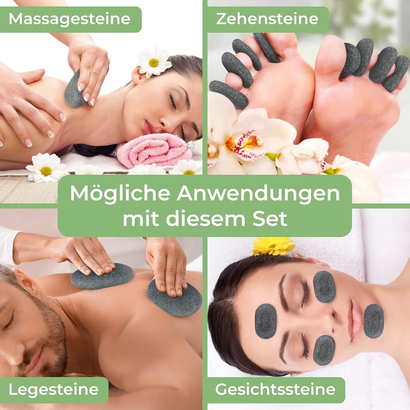 Hot Stone Massage Set für Zuhause mit 20 echten Basaltsteinen