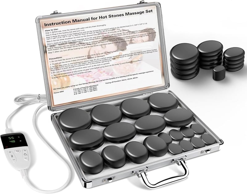 Tragbares Hot Stone Massage Set mit 20 Basaltsteinen für Entspannung