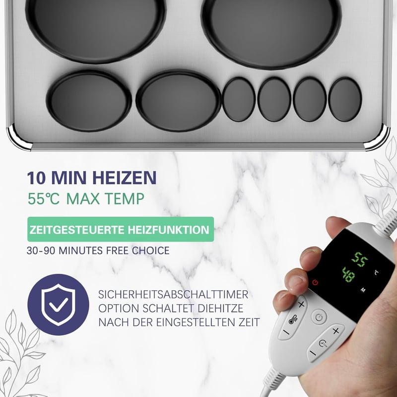 Tragbares Hot Stone Massage Set mit 20 Basaltsteinen für Entspannung