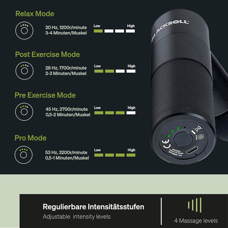 BLACKROLL® FASCIA GUN - Mini Massagepistole mit 4 Aufsätzen für Muskulatur und Faszien