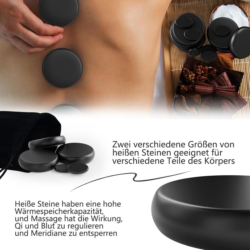 Hot Stone Massage Set, 12 Basaltsteine für Entspannung und Wellness