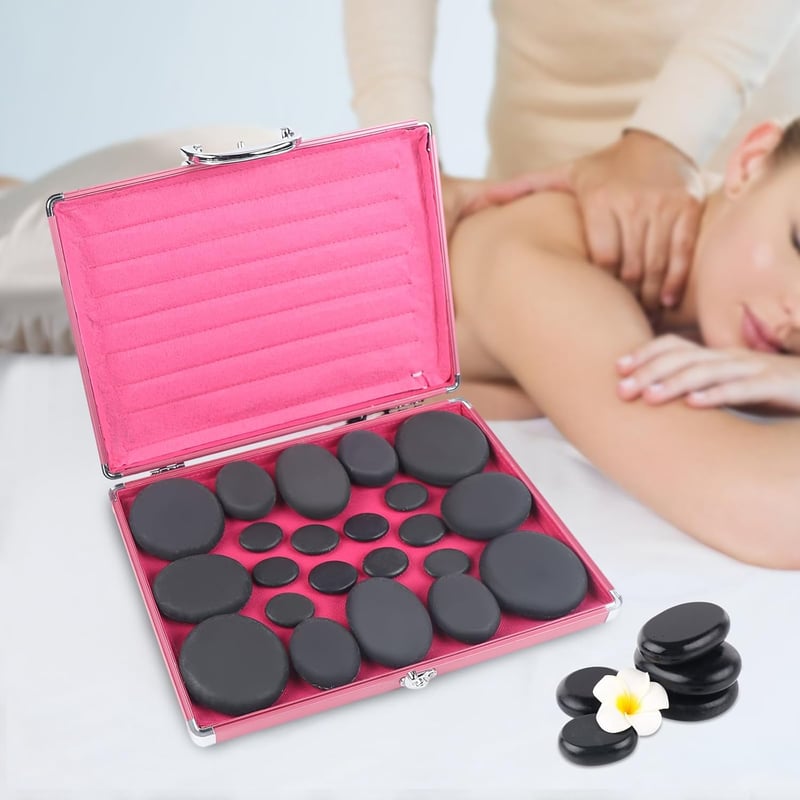 Professionelles Hot Stone Massage Set mit Heizbox für entspannende Therapien (20 Stück)