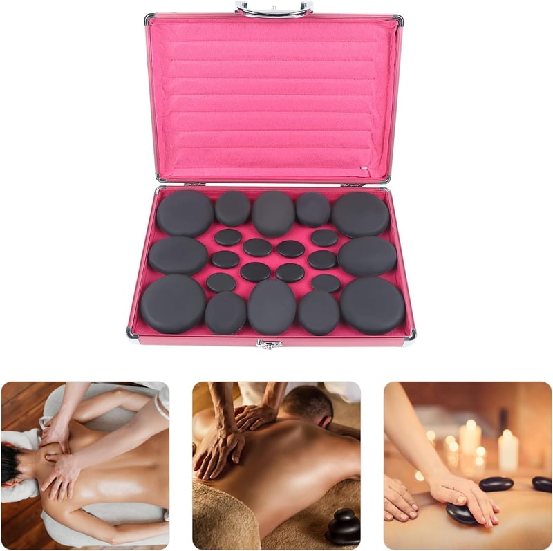 Professionelles Hot Stone Massage Set mit Heizbox für entspannende Therapien (20 Stück)