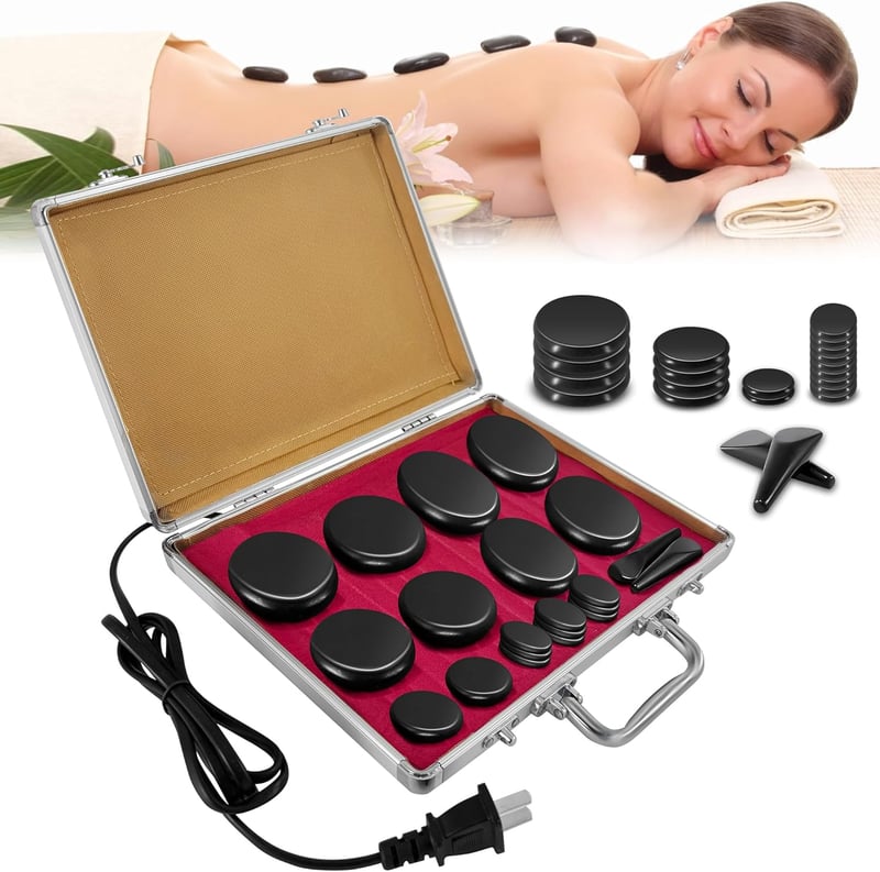 Heißstein-Massage Set mit Heizbox – 21 Steine für Wellness und Entspannung
