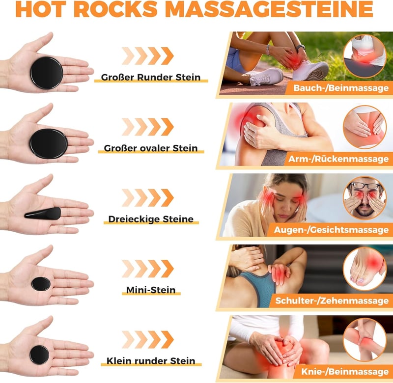 Heißstein-Massage Set mit Heizbox – 21 Steine für Wellness und Entspannung