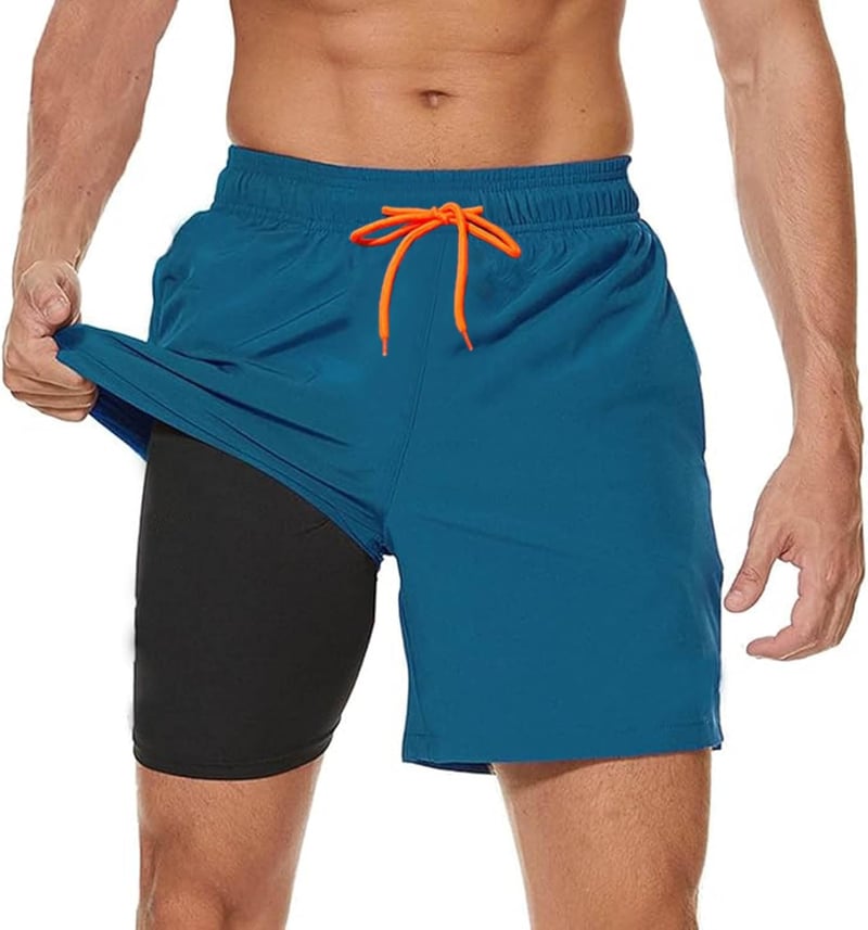Ougelebo Schnelltrocknende Badehose für Herren mit Reißverschlusstasche