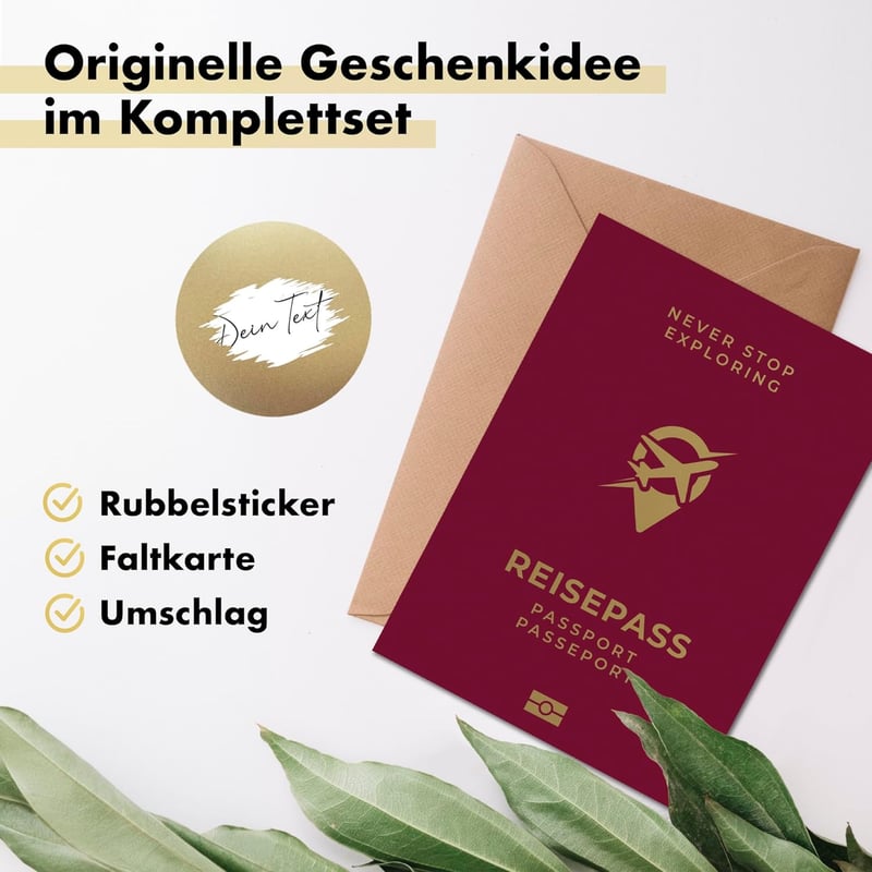 Reisegutschein mit Rubbelaufkleber – Urlaub Geschenkkarte inkl. Kuvert