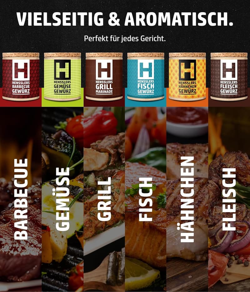 BBQ Gewürzset für Grillfans – 6 verschiedene Gewürzmischungen, 5x 80 g, 1x 50 g