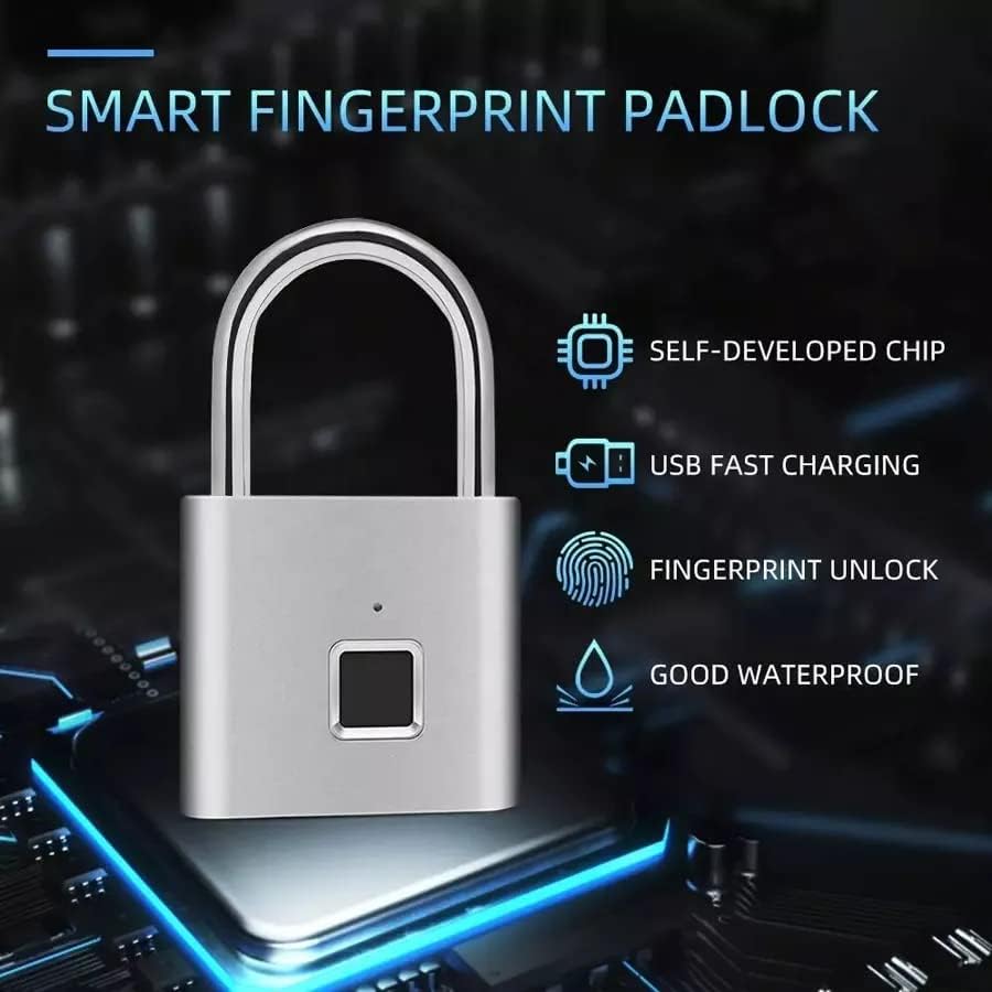 Biometrisches Fingerabdruckschloss – wasserdicht & USB-aufladbar (Silber)