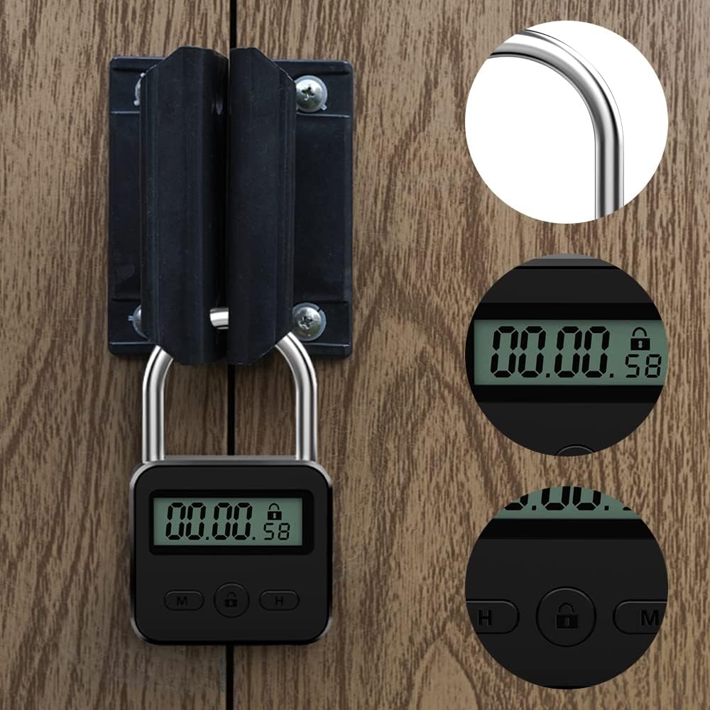 Smartes Zeitschloss mit LCD-Display – Wiederaufladbares USB-Vorhängeschloss in Schwarz
