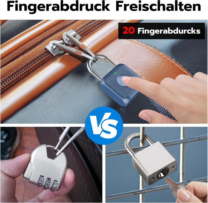 Biometrisches Fingerabdruck-Vorhängeschloss mit USB-Ladung für Schließfächer