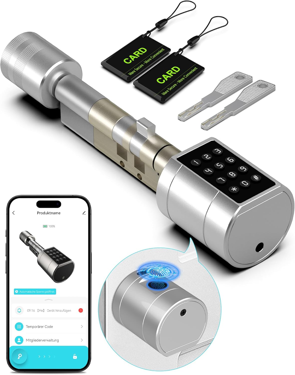 Eseesmart Elektrisches Fingerabdruck-Türschloss mit RFID und APP, für 75-100mm Türen