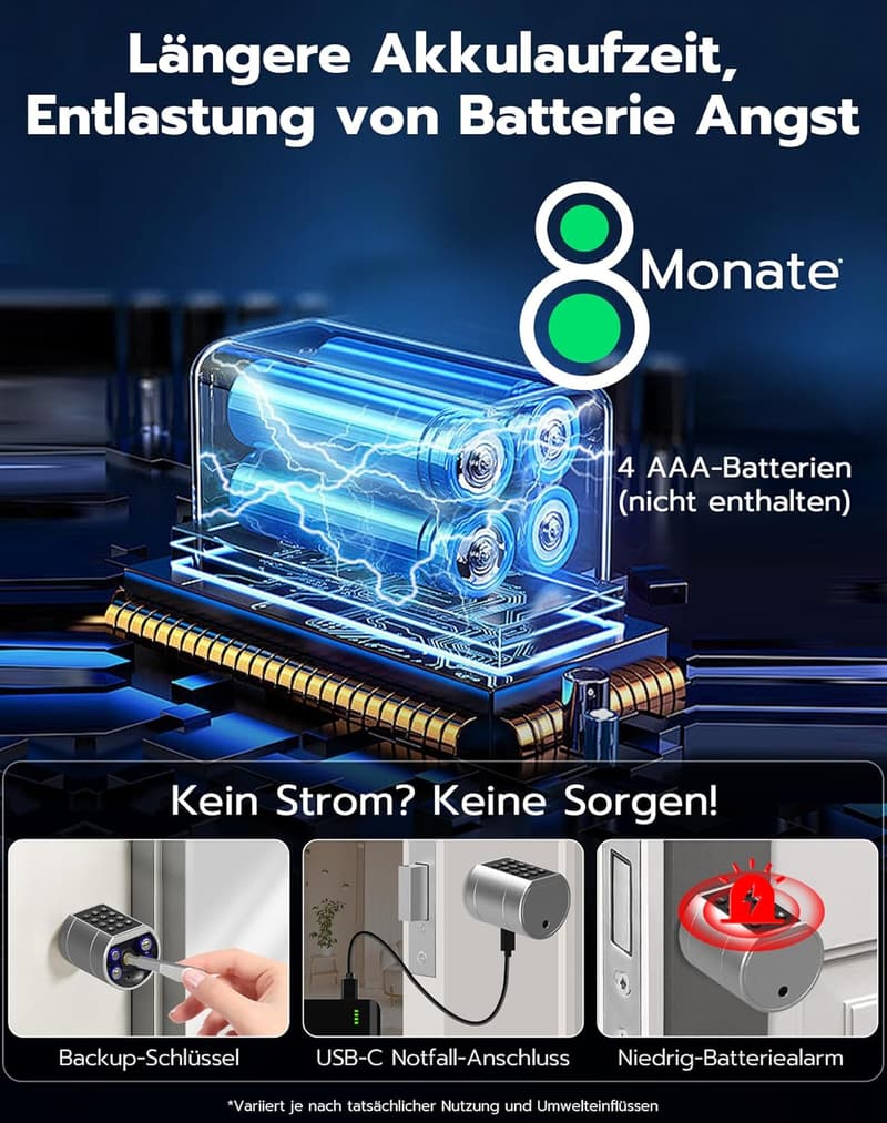 Eseesmart Elektrisches Fingerabdruck-Türschloss mit RFID und APP, für 75-100mm Türen