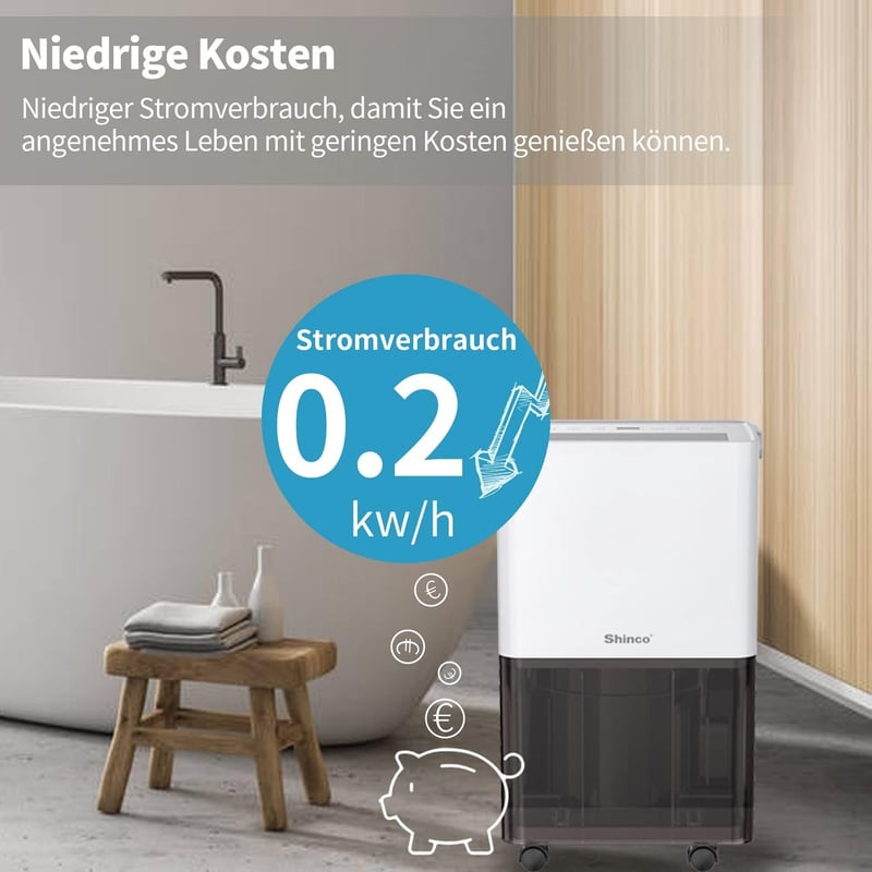 SHINCO Elektrischer Luftentfeuchter 10L für Räume bis 45m³