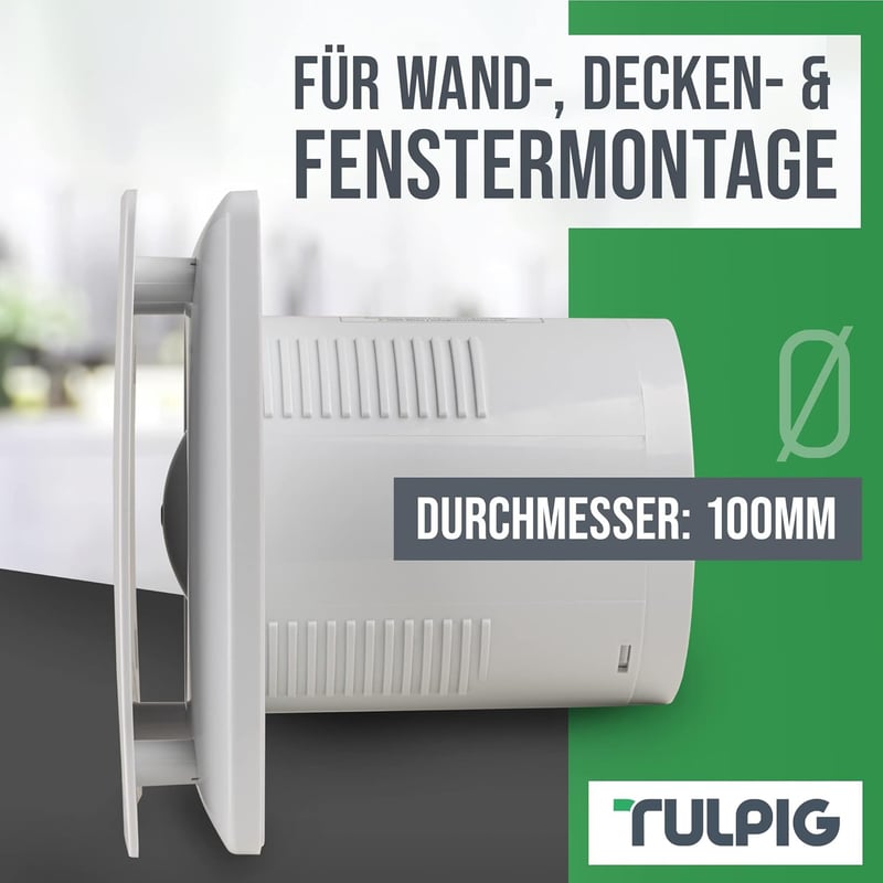 Geräuscharmer Badlüfter 100mm mit Feuchtigkeitssensor und Timer