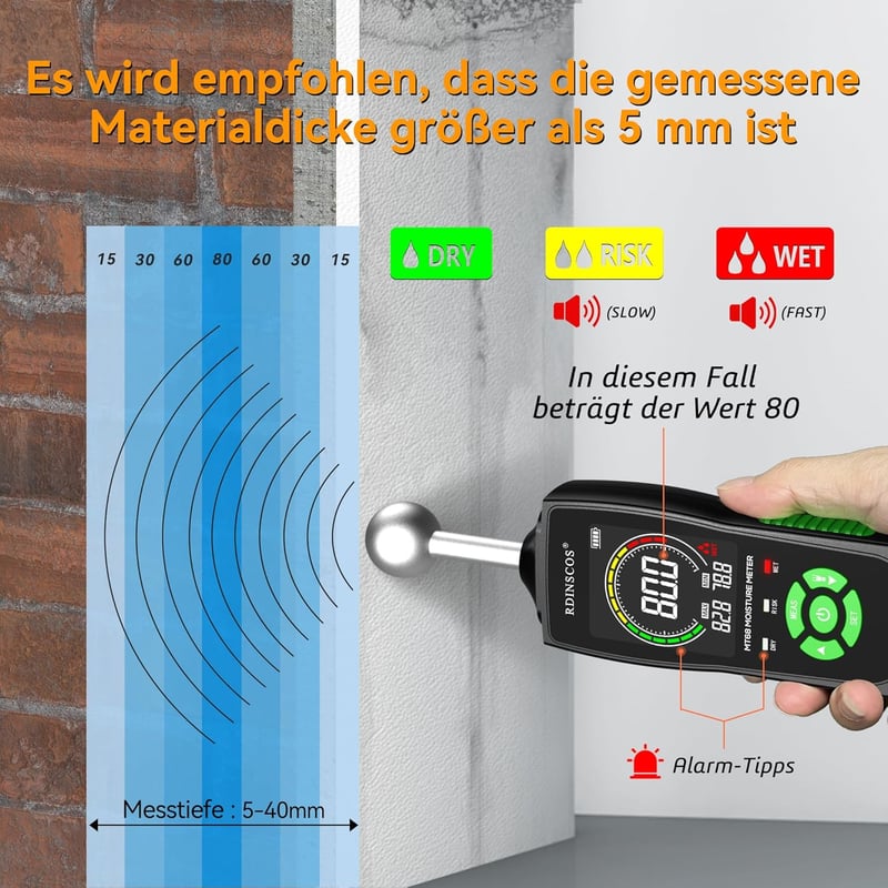 Wandfeuchtigkeitsmessgerät für Holzwände und Baustoffe