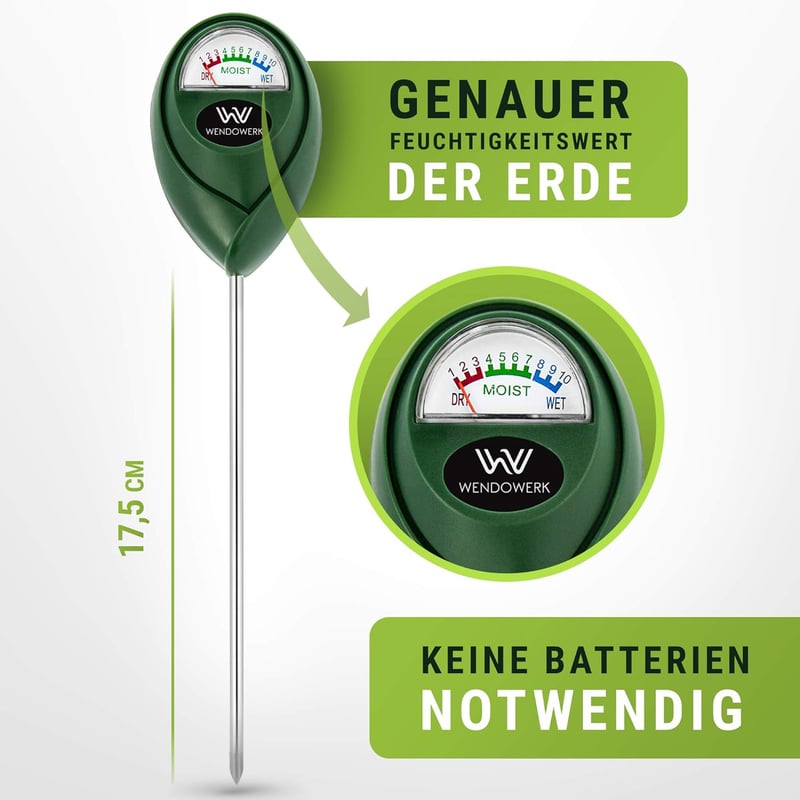 Wendowerk® Feuchtigkeitsmesser für Pflanzen – Batteriefrei, Premium-Bodentestgerät