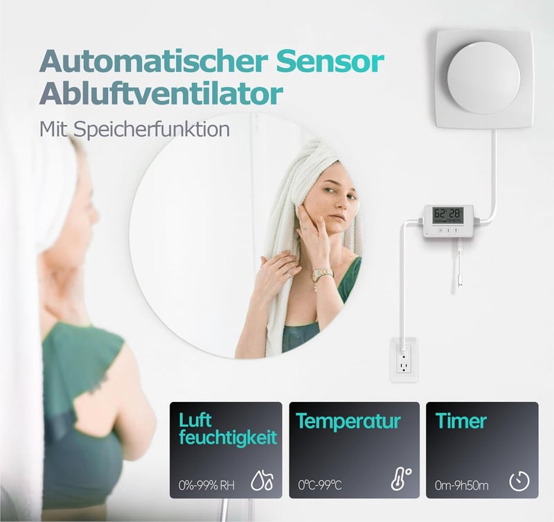 BUMSOU 100mm Badlüfter mit Feuchtigkeitssensor und Timer