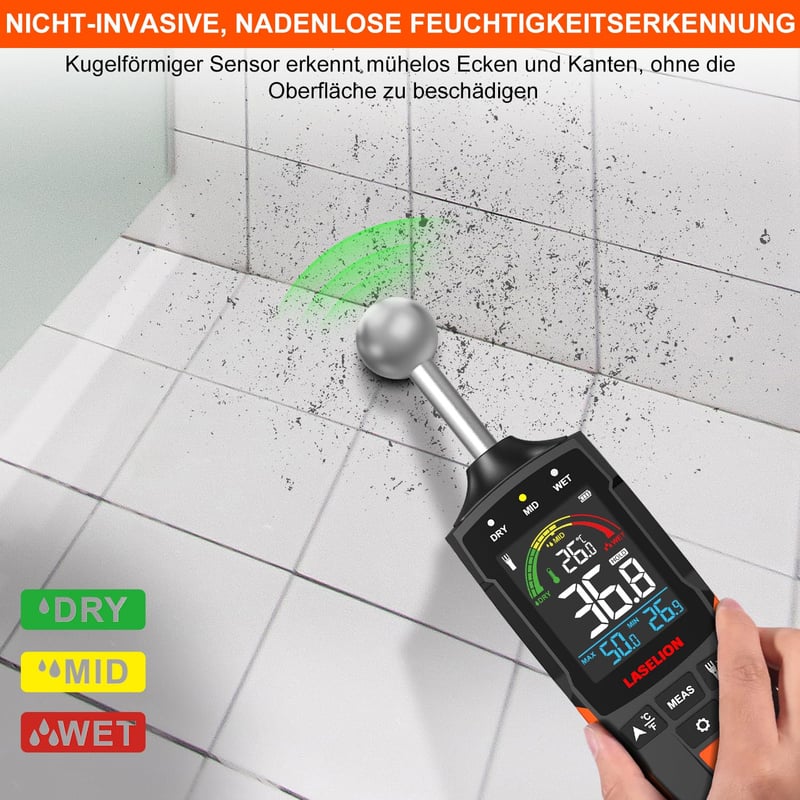 LASELION Feuchtigkeitsmessgerät mit Kugelsensor für Holz und Wände