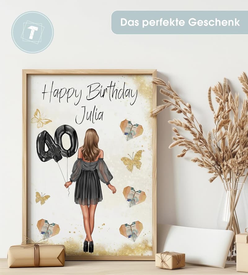 Geldgeschenk zum 50. Geburtstag | Personalisierbares Bilderrahmen-Geschenk für Frauen