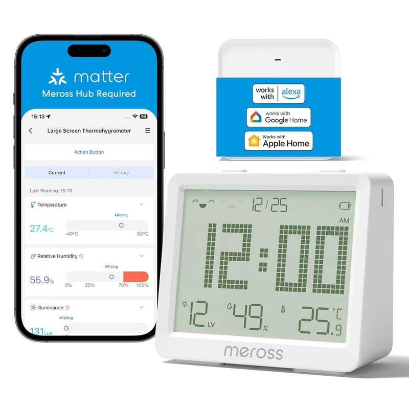 Meross WLAN Hygrometer Thermometer für Innenräume, Smart LCD