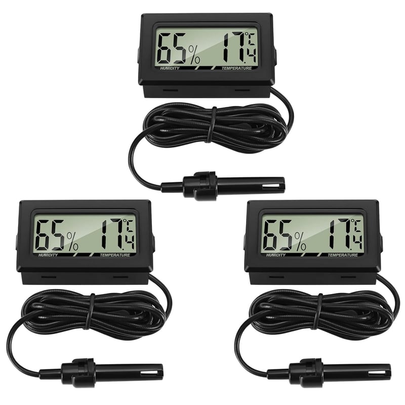 Mini LCD Digitalthermometer-Hygrometer mit externem Sensor für Kühlschrank (3 Stück)