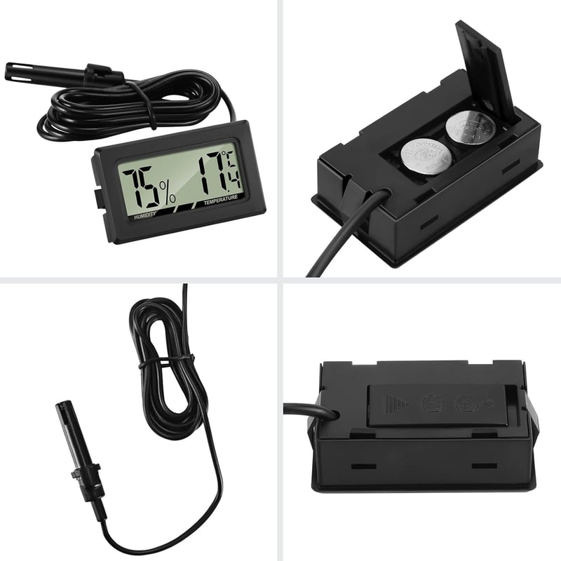 Mini LCD Digitalthermometer-Hygrometer mit externem Sensor für Kühlschrank (3 Stück)