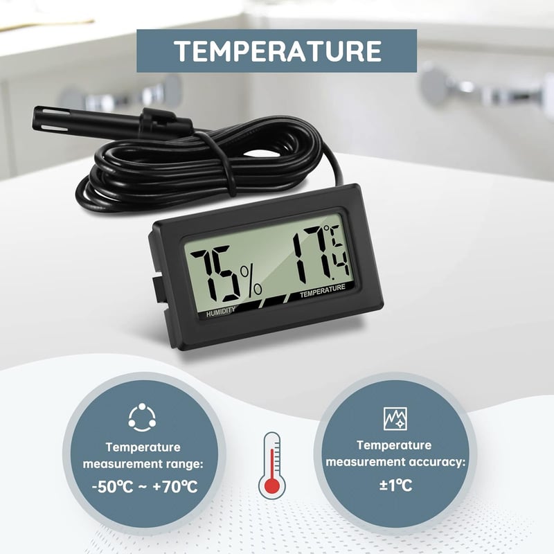 Mini LCD Digitalthermometer-Hygrometer mit externem Sensor für Kühlschrank (3 Stück)