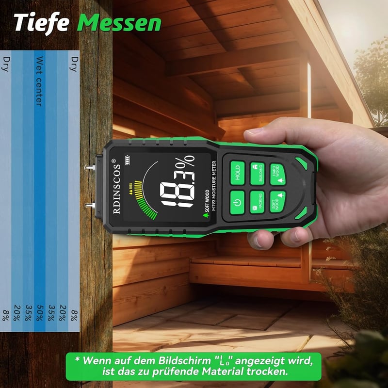 Wiederaufladbares Holzfeuchtemessgerät mit 4 Modi für Baustoffe