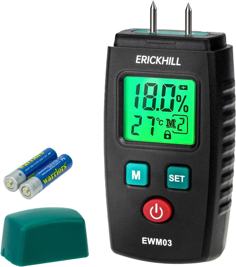 Holzfeuchtemessgerät ERICKHILL EWM03 mit LCD-Display und 5 Modi