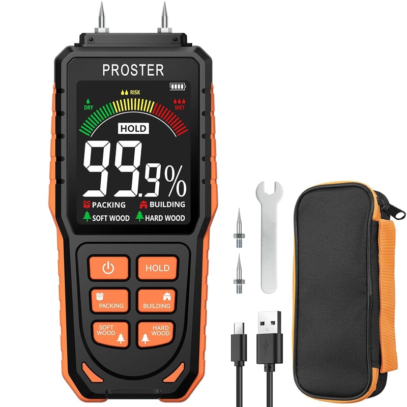 Feuchtigkeitsmessgerät mit LCD-Display und 4 Messmodi für Baustoffe