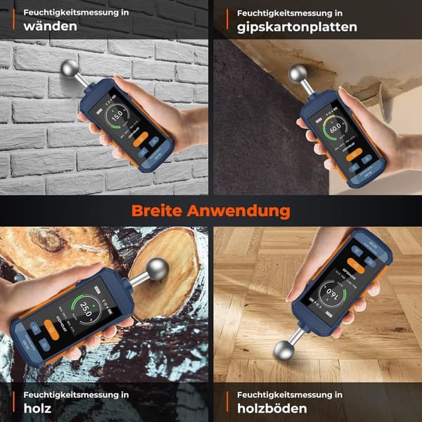 Wiederaufladbares Feuchtigkeitsmessgerät für Holz und Wände, mit Sensor 5-40mm
