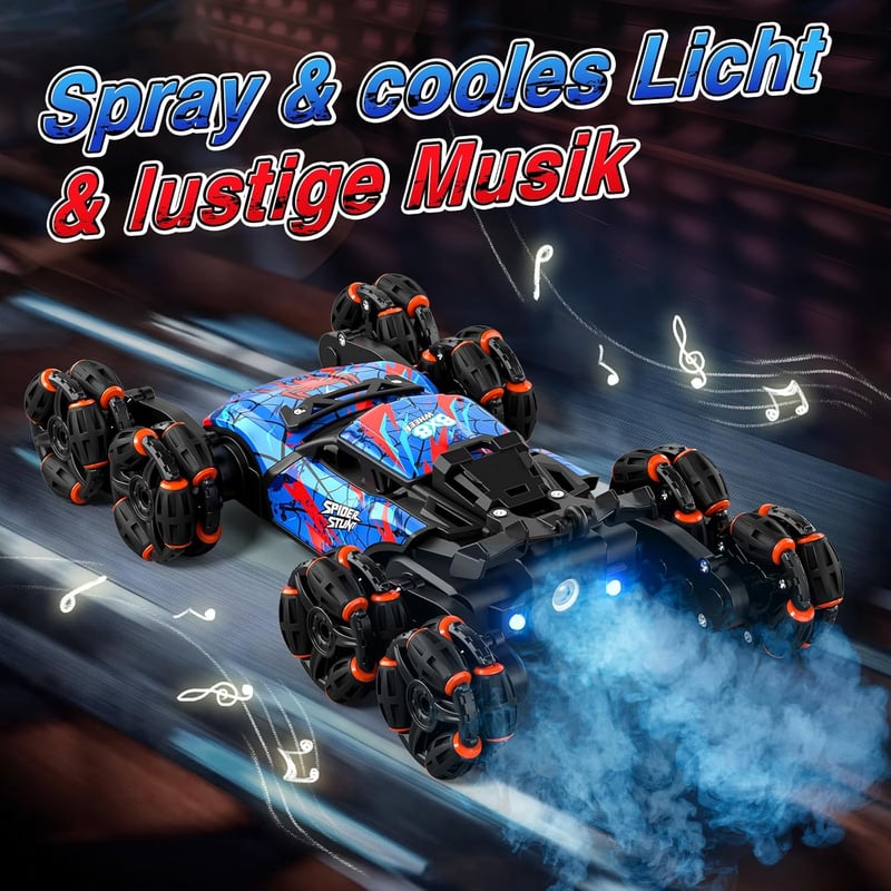 RC Drift Auto mit 360° Drehung, LED & Spray – Geschenk für Jungen 6-12 Jahre