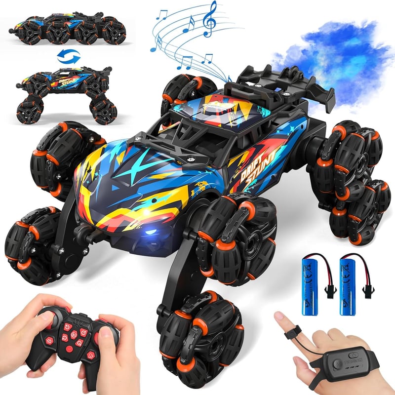 Ferngesteuertes Stunt-Auto für Jungen 3-12 Jahre mit LED, Musik und Spray