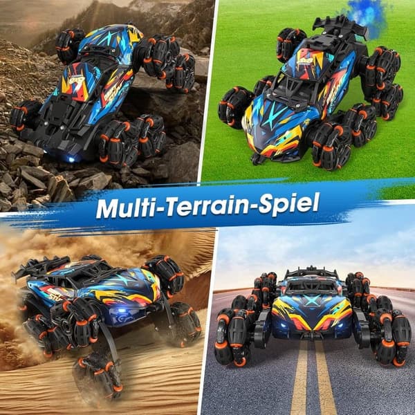 Ferngesteuertes Stunt-Auto für Jungen 3-12 Jahre mit LED, Musik und Spray