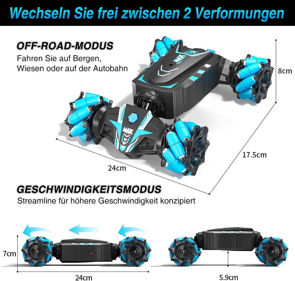 Ferngesteuertes Stunt-Auto mit Spray, Lichtern und Musik für Kinder
