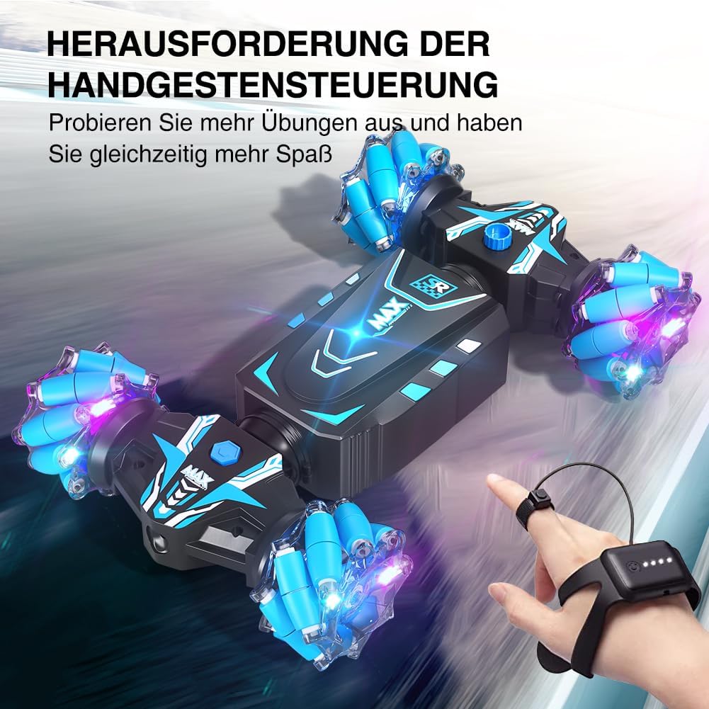 Ferngesteuertes Stunt-Auto mit Spray, Lichtern und Musik für Kinder