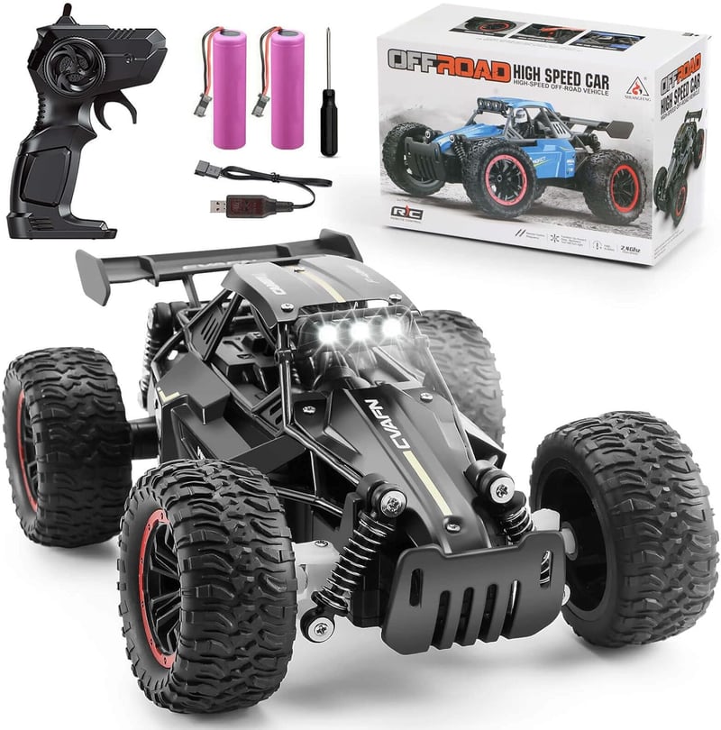 Ferngesteuertes Off-Road Auto 1:16 mit LED, 2 Akkus, 20+ Km/h für Kinder ab 3 Jahren