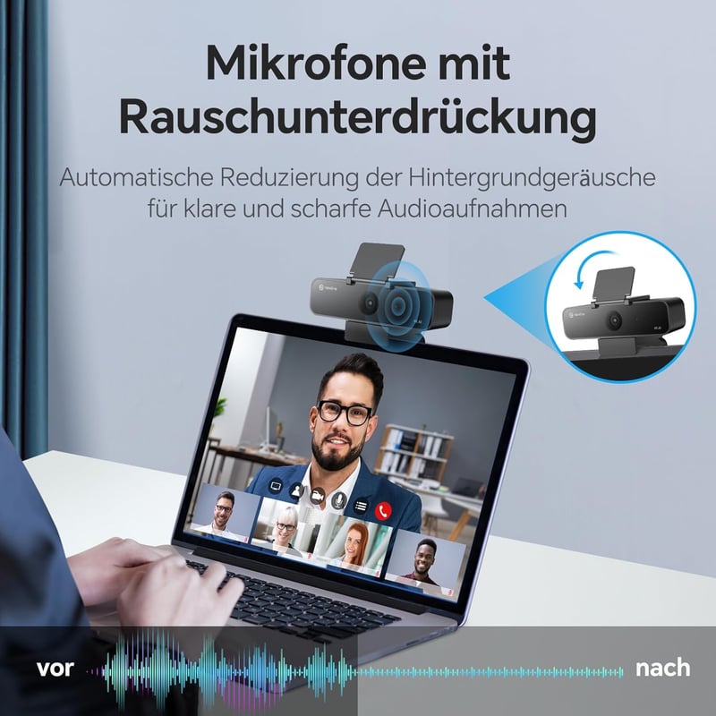 4K Webcam für PC mit Mikrofon und Rauschunterdrückung für Videokonferenzen