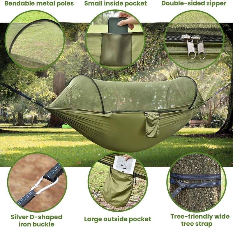 Ultraleichte 2-Personen-Hängematte mit Aufhängungsset, 200 kg Tragkraft